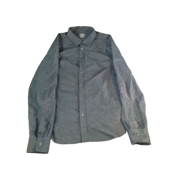 Armani Exchange Button Up Shirt Men Sz L Blue Embroidered Monochromatic Designer - Picture 1 of 6